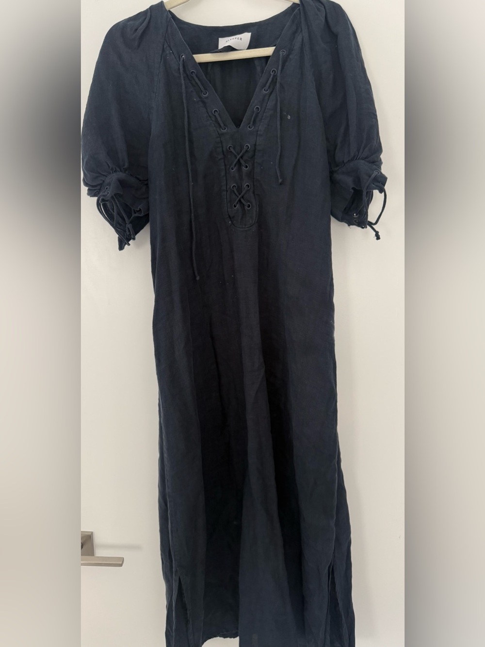 SLEEPER BLue Lace-Up Sleeve Dress